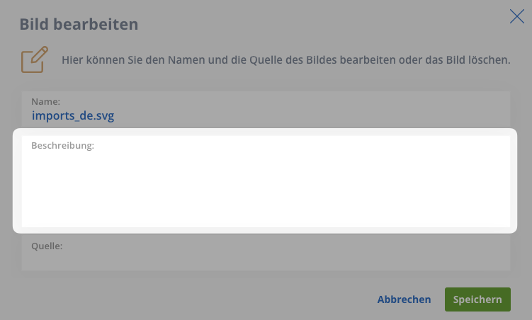 Formular für Beschreibung, Dateiname und Quelle eines Bildes
