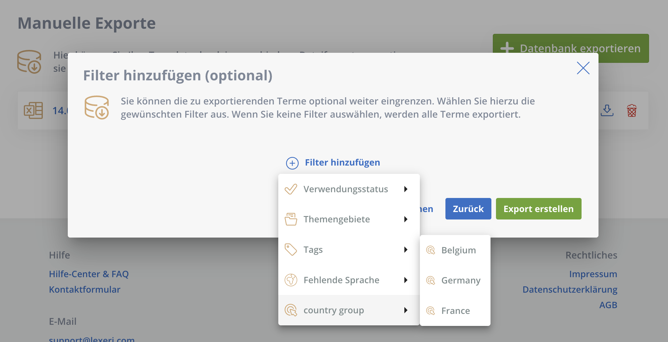 Export filter for selection attributes on entry level