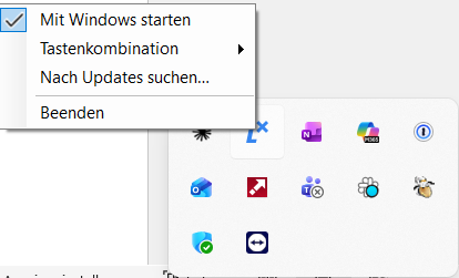 Menü des Lexeri-Symbols im Infobereich der Windows-Taskleiste